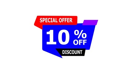 A vibrant promotional graphic featuring a special offer of 10% off. The design includes colorful speech bubbles with bold text.