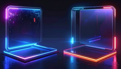 Abstract Neon Devices, Holographic, Futuristic Technology, Neon Lights, Artificial Intelligence