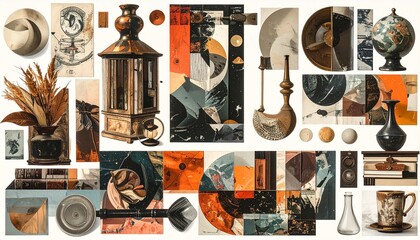Diverse Collection of Vintage and Artistic Objects, Home Decor, and Abstract Geometric Art