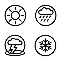 Obraz premium Weather Icons Vector Illustration Set Sun Rain Storm Snowflake Elements