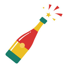 "Champagne Bottle Pop Vector – Generative AI Linocut Silhouette Design"