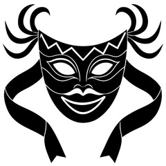 Mask and Streamers Vector | Generative AI Linocut Silhouette Design