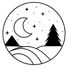 Moon and Stars Night Vector | Generative AI & Linocut Silhouette Design