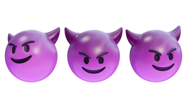 Mischievous Purple Devil Emoji Face 3D graphic