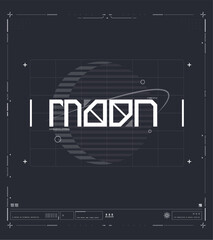 Futuristic space-themed UI design with MOON typography and orbital interface elements.