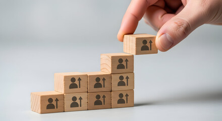 Building career success step by step with wooden blocks