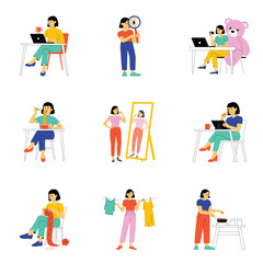 Working Woman and Home Life Illustration Set 3