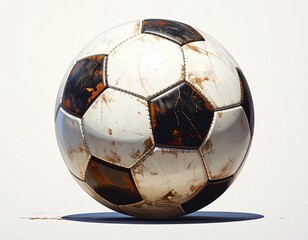 흭색 배경의 흙이 묻은 축구공