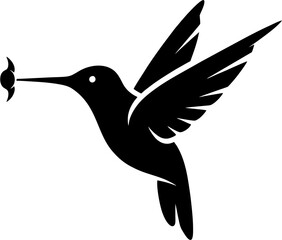 Obraz premium Hummingbird silhouette carrying object isolated white background