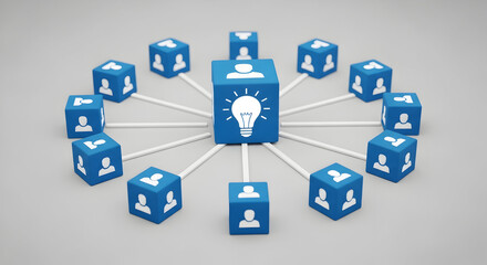 Brilliant idea connection network with diverse team members collaborating