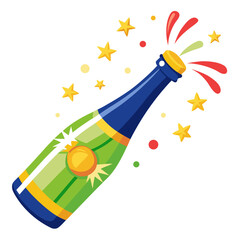 "Champagne Bottle Pop Vector – Generative AI Linocut Silhouette Design