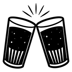 "Champagne Glass Cheers Vector – Generative AI Linocut Silhouette Design"