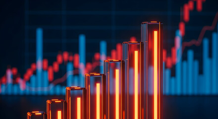Dynamic financial growth bars illuminate rising market trends and success