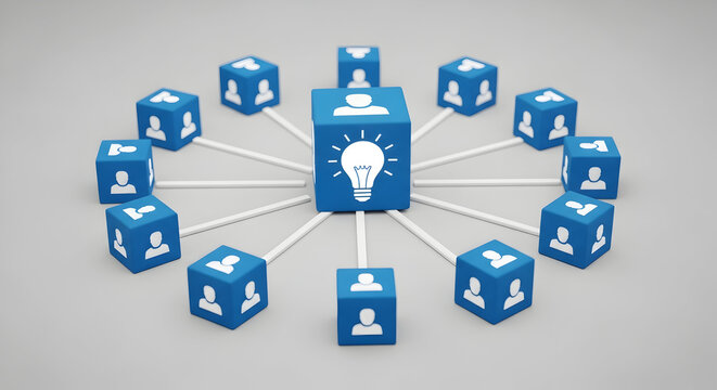 Brilliant idea connection network with diverse team members collaborating