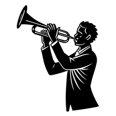 "Trumpet Blower Vector – Generative AI Linocut Silhouette Design"