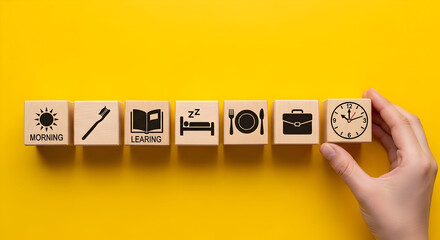 Daily routine blocks morning to night, representing work life balance