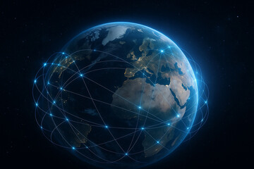 global network lines with sphere earth looking