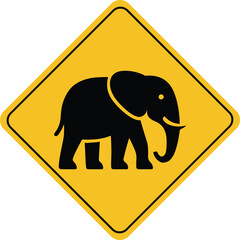 Elephant crossing warning sign yellow diamond shape vector illustration for safety and awareness