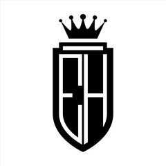 EH Vector logo initials shield with royal crown minimalist, elegant style