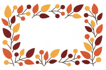 Autumn leaves and berries forming a decorative border on a transparent background, perfect for seasonal designs