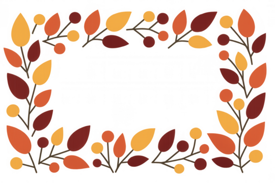 Autumn leaves and berries forming a decorative border on a transparent background, perfect for seasonal designs