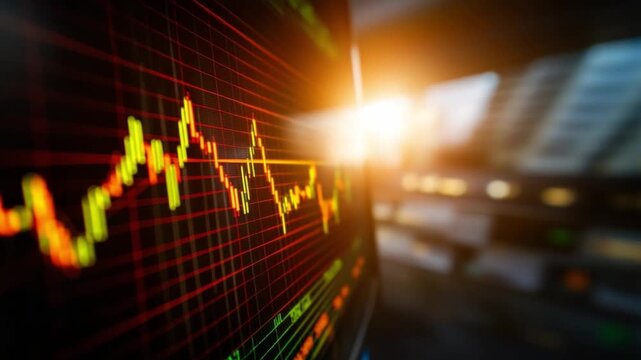 Financial Chart Analysis: A captivating view of a stock market chart, its lines dancing with the rhythm of the market. An abstract portrayal of investment
