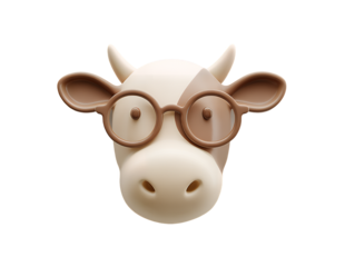 cow wear sunglasses 3d style isolated on transparent background
