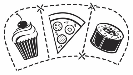 Food Choices Illustration Cupcake Pizza Sushi Roll for Restaurant Menu Design Online Ordering Apps and Culinary Website Graphics