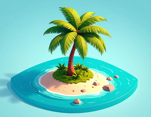 Isometric Coconut Tree Vector — Minimal Tropical Island Illustration