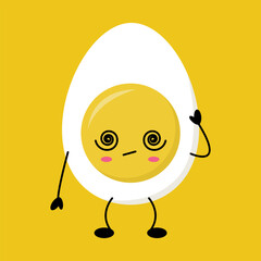 Smiling boiled egg kawaii character on yellow background