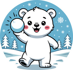 Fototapeta premium Kawaii Polar Bear Snowball Fight illustration, kawaii winter Clipart, winter holiday Sublimation, winter season Graphic 