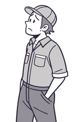 Obraz premium Worried middle-aged male worker simple vector illustration on white background