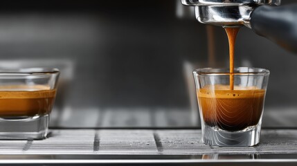 Close-Up of Espresso Shot Pulling from Clean Portafilter