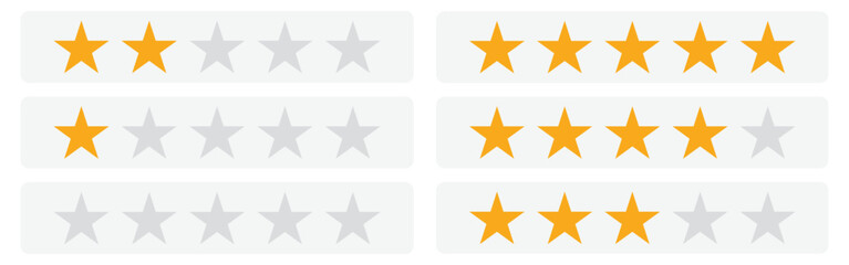 Obraz premium Five Star Rating and Customer Review Icons Set – Quality Service, User Feedback, and Client Satisfaction Concept