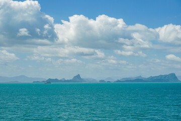 Ferry and Ferry pier near Koh Phangan island in Thailand. Ferries transport passengers In the sea. The beautiful scenery turquoise sea. Scenic View Of Pier Against Sky.