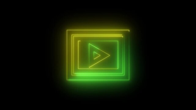 Neon slideshow icon cyan purple color glowing animation black background
