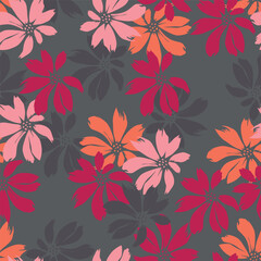 Fototapeta premium Big flowers pattern, upscale floral pattern. graphical textures floral, trendy colors pattern , flowers background with leaves. vector illustration. 