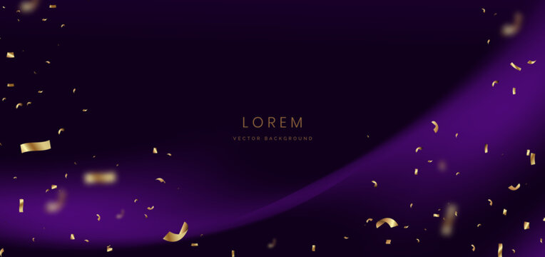 Luxury purple curve ray on dark red background with gold confetti.