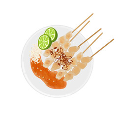 Vector Illustration Logo Clipart Top View Indonesian Satay or Sate Taichan with Sambal
