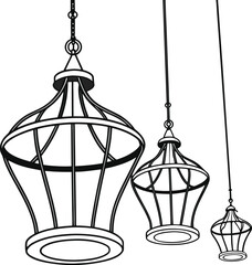 Antique brass lanterns and decorative light fixtures casting shadows in a moody setting isolated on transparent background