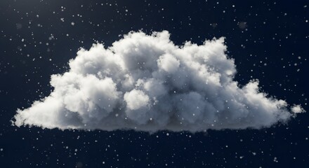 A fluffy white cloud against a dark blue sky, with tiny dots around it, like snowflakes