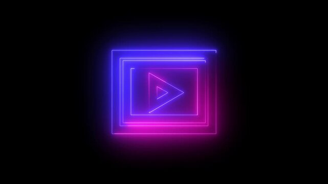 Neon slideshow icon cyan purple color glowing animation black background