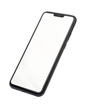 A generic mobile device with a grey screen is presented at an angle, floating as a transparent png image, completely isolated.