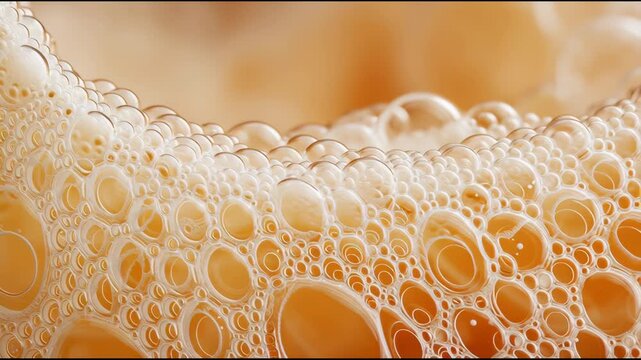Bubbles Forming and Popping in a Close-Up View of a Golden Liquid