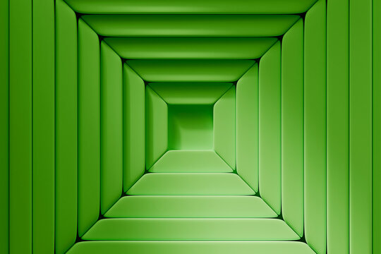 Green geometric layered 3d rendering with symmetrical abstract pattern
