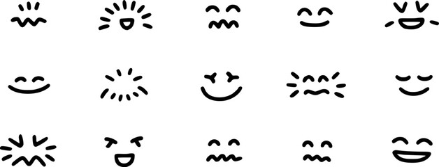 Collection of Hand-Drawn Emoticon Faces Expressing Various Emotions