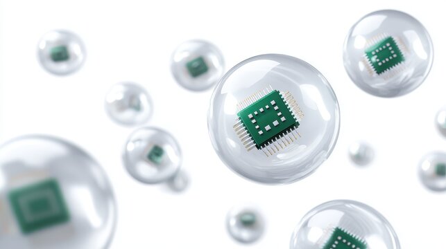 A bubble forming in the technology stock sector concept. Technology stock prices that are overvalued and at risk of a sharp decline.