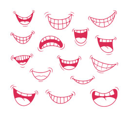 Collection of cartoon mouths expressing various emotions and smiles