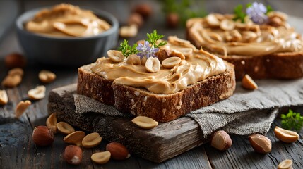Creamy Peanut Butter Toast on Whole Grain Bread