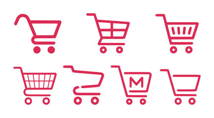 Collection of Red Shopping Cart Icons on White Background